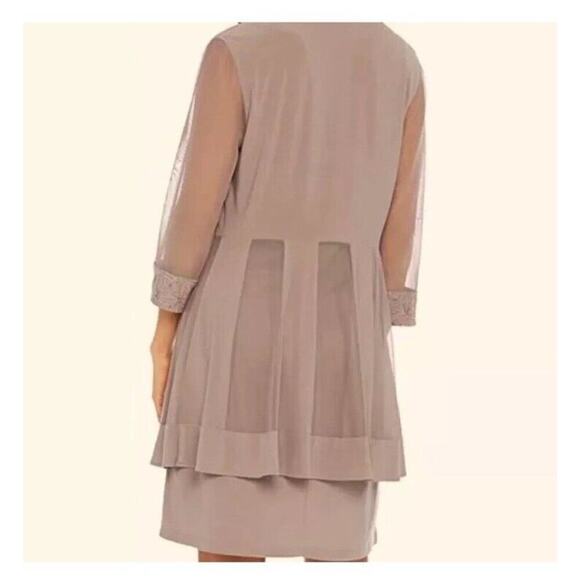 R&M Collection Women's Size 10 Formal Dress And Jacket Set Sequin Lace Tan Beige - Picture 2 of 16